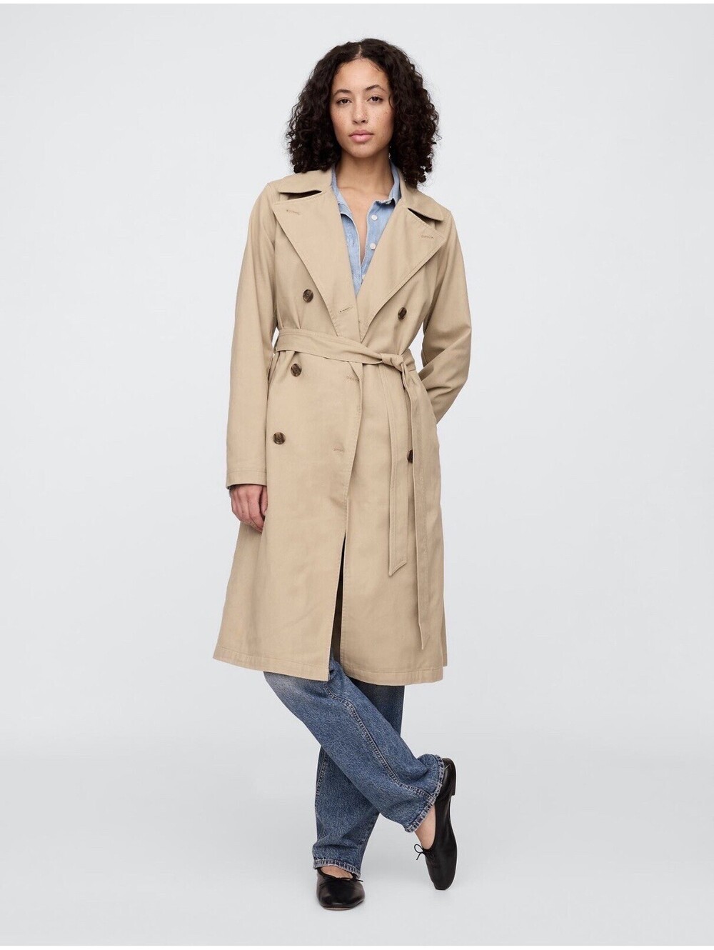 NWT GAP Women's Classic Belted Trench Coat Khaki Tan Double Breasted Size XL - Picture 1 of 9